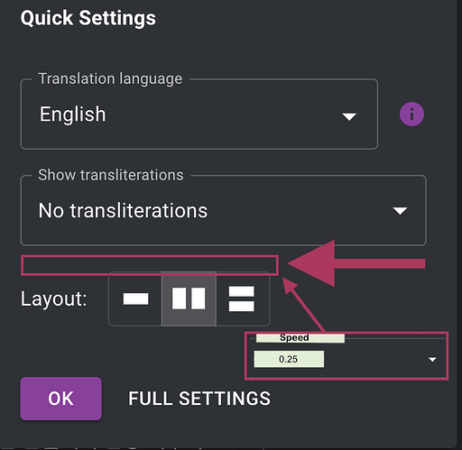 Quick Settings in Text + Read mode in LR