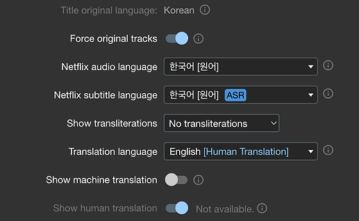 ASR Korean Subs with English Human Translations LR Settings